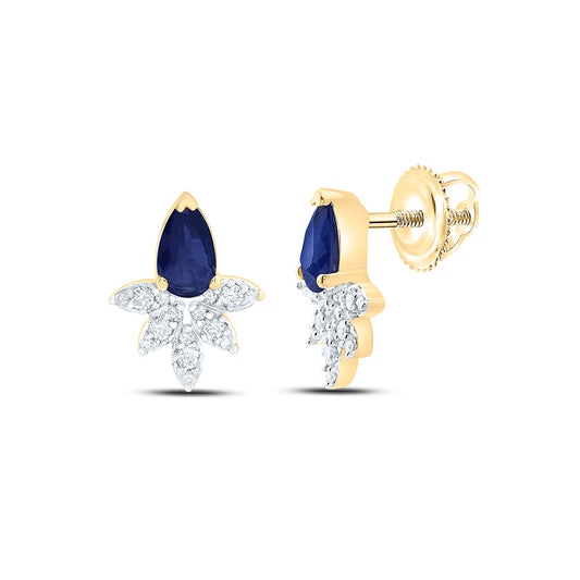14K Yellow Gold Natural Diamond Ana M 5X3Mm Pear Natural Gem Earring