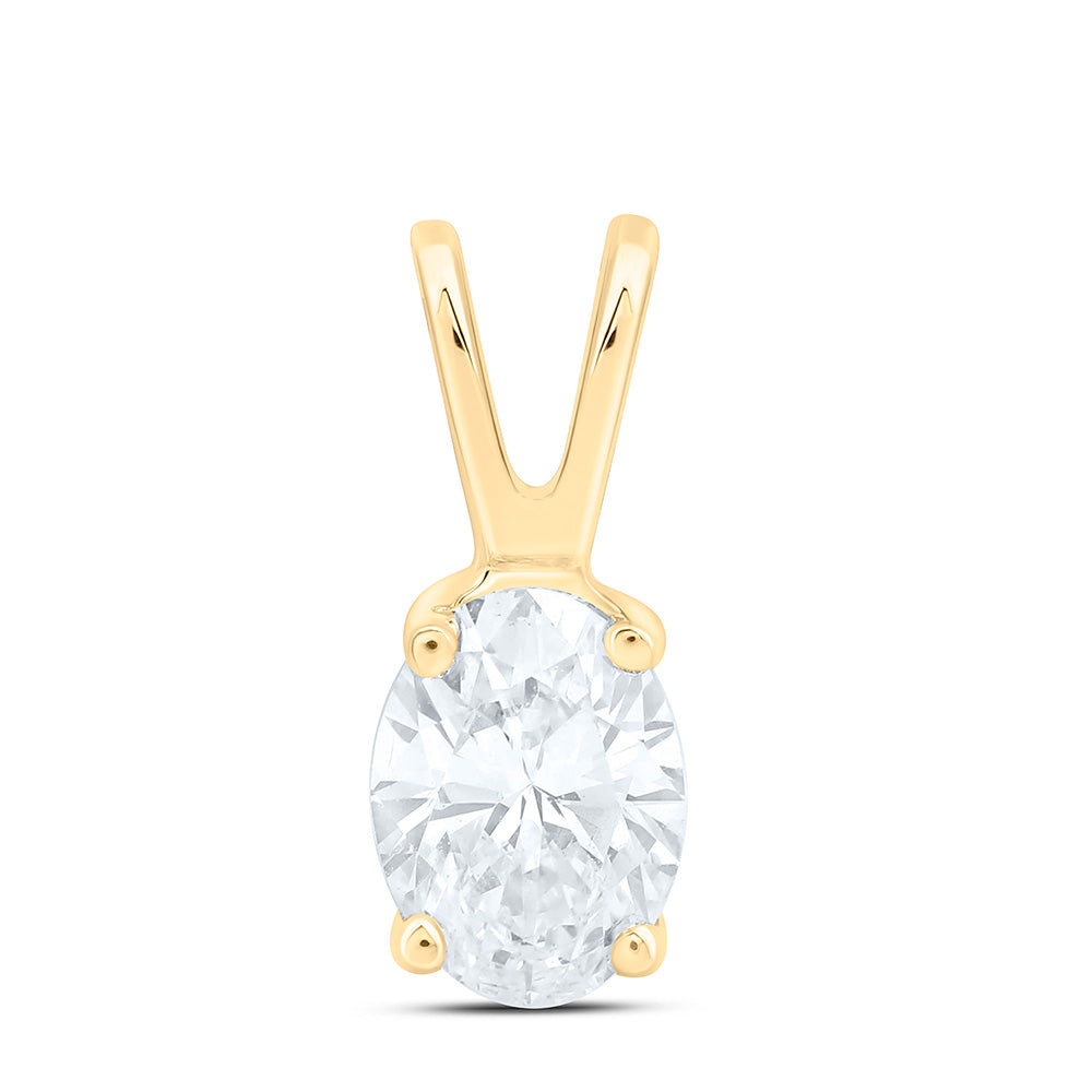 14K Yellow Gold 1/2Cttw Natural Diamond I1 Ij Oval Solitaire Pendant