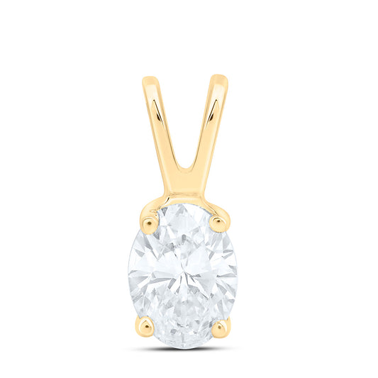 14K Yellow Gold 1/2Cttw Natural Diamond I1 Ij Oval Solitaire Pendant