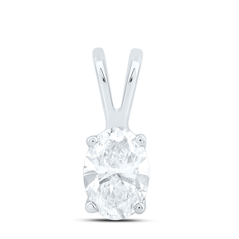 14K Yellow Or White Gold 3/4Cttw Natural Diamond I1 Ij Oval Solitaire Pendant