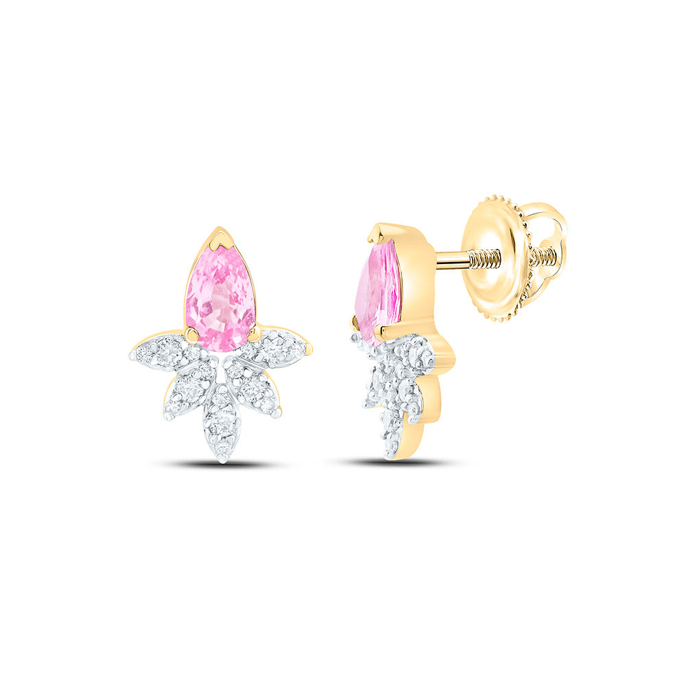 14K Yellow Gold Natural Diamond Ana M 5X3Mm Pear Natural Gem Earring