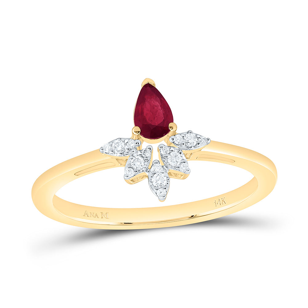 14K Yellow Or White Or Rose Gold Natural Diamond 5X3Mm Pear Gem Ring