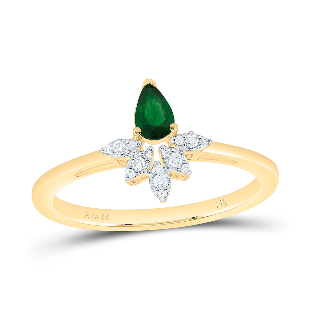 14K Yellow Or White Or Rose Gold Natural Diamond 5X3Mm Pear Gem Ring