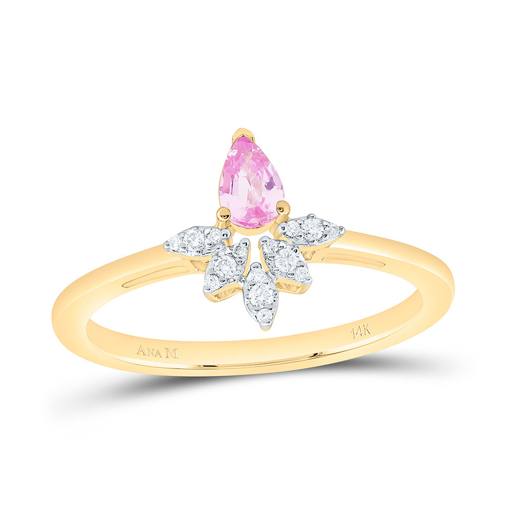 14K Yellow Or White Or Rose Gold Natural Diamond 5X3Mm Pear Gem Ring