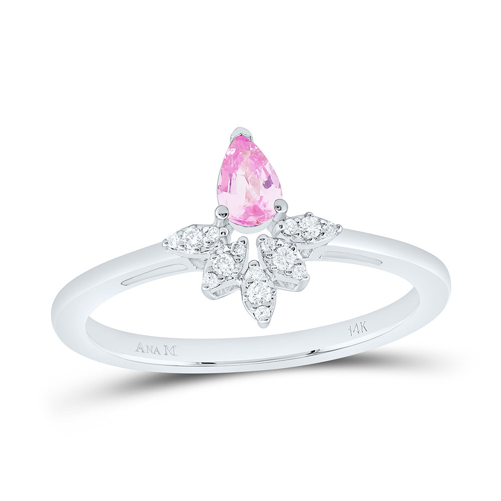 14K Yellow Or White Or Rose Gold Natural Diamond 5X3Mm Pear Gem Ring