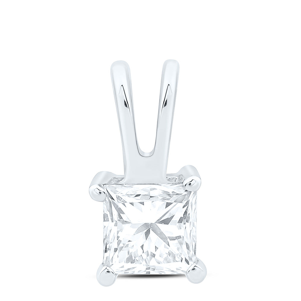 14K White Gold 1/4Cttw Natural Diamond I1 IJ Princess Solitaire Pendant