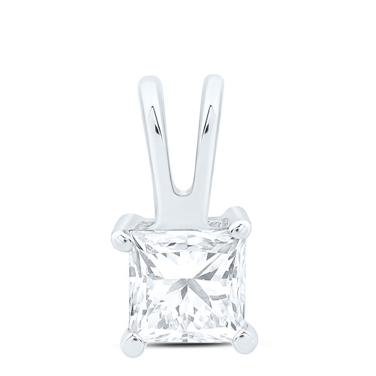 14K White Gold 1/4Cttw Natural Diamond I1 IJ Princess Solitaire Pendant