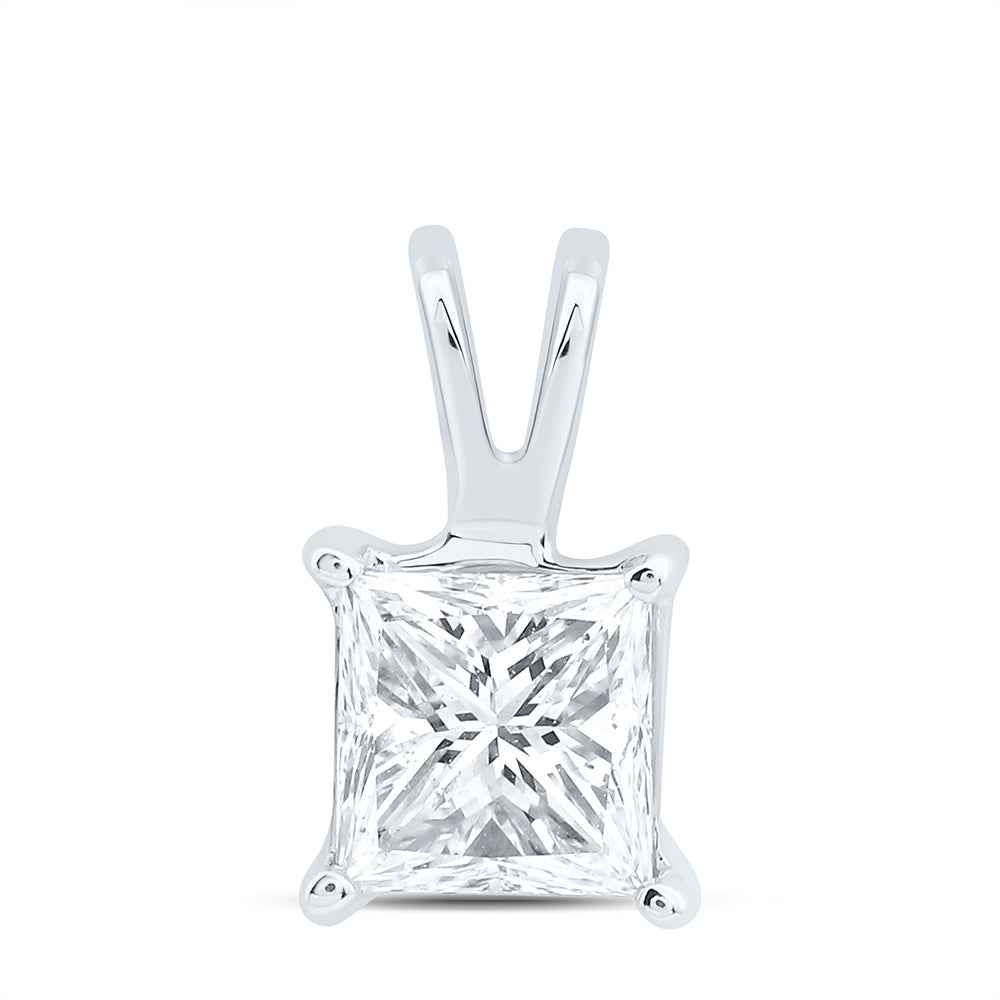14K Yellow Or White Gold 1/2Cttw Natural Diamond I1 Ij Princess Solitaire Pendant