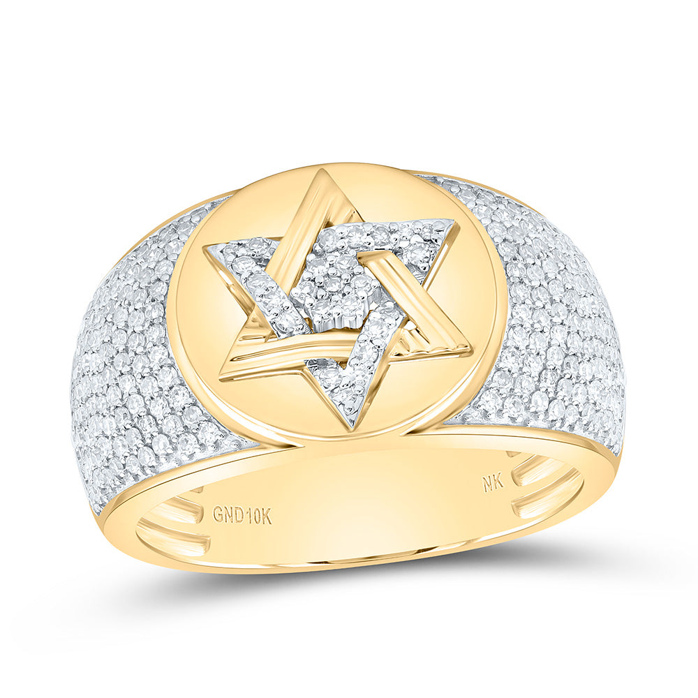 10K Yellow Gold 7/8Cttw Natural Diamond Star Of David Mens Ring