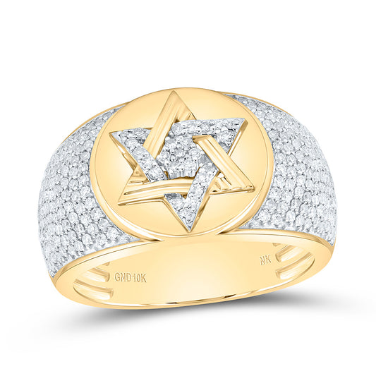 10K Yellow Gold 7/8Cttw Natural Diamond Star Of David Mens Ring