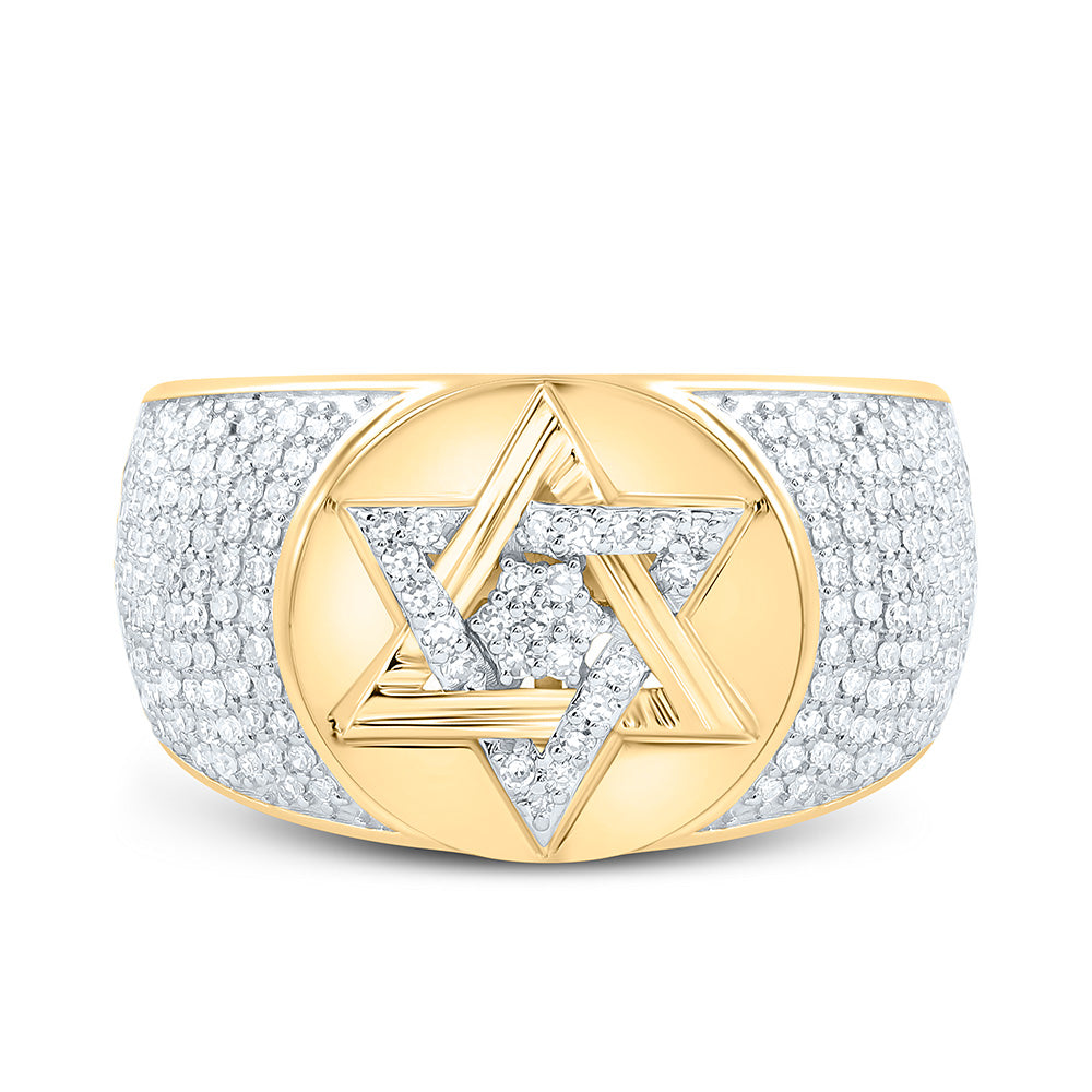 10K Yellow Gold 7/8Cttw Natural Diamond Star Of David Mens Ring