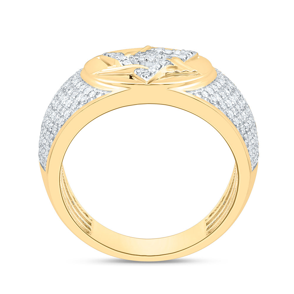 10K Yellow Gold 7/8Cttw Natural Diamond Star Of David Mens Ring