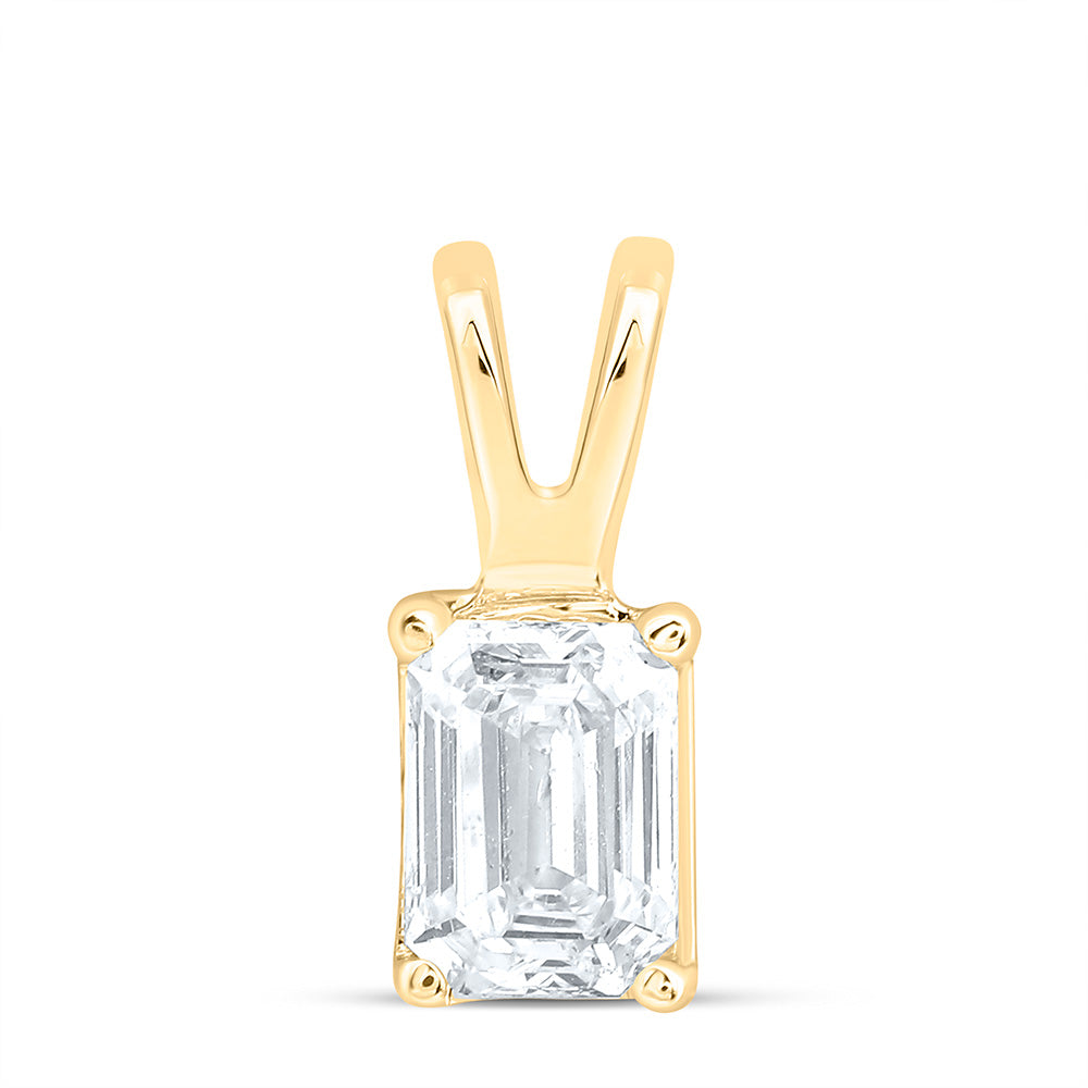 14K Yellow Or White Gold 1/5Cttw Natural Diamond I1 Ij Emerald Solitaire Pendant