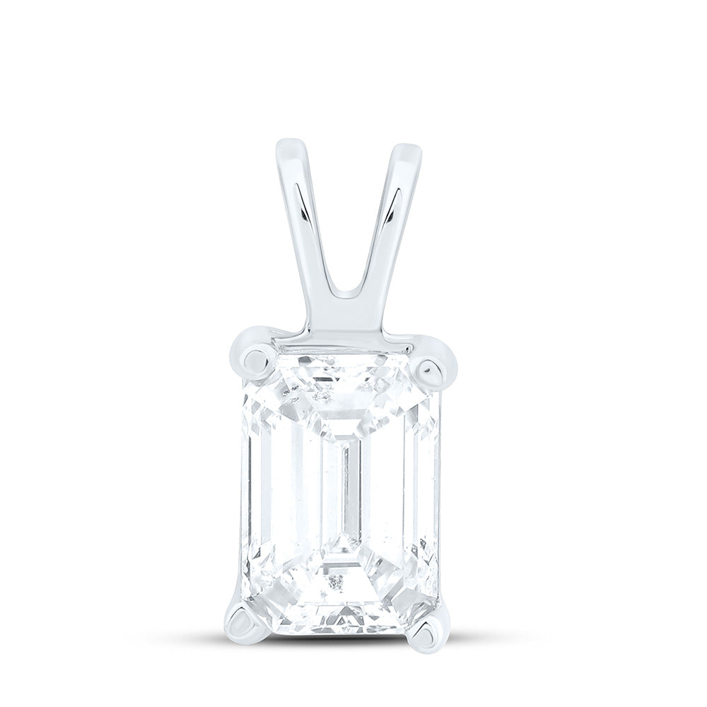 14K White Gold 3/4Cttw Natural Diamond I1 IJ Emerald Solitaire Pendant