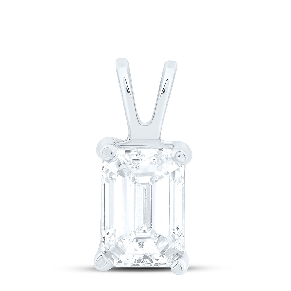14K Yellow Or White Gold 1Ctw Natural Diamond I1 Ij Emerald Solitaire Pendant