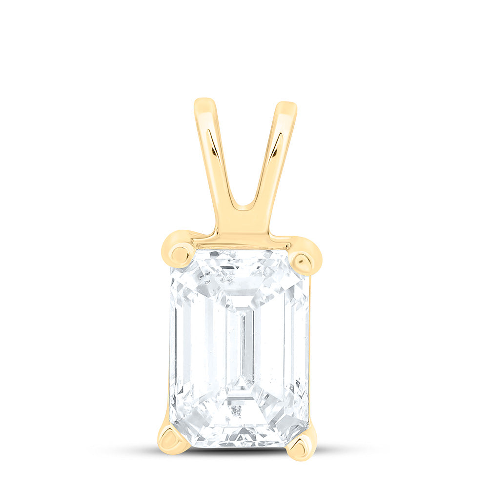 14K Yellow Or White Gold 1Ctw Natural Diamond I1 Ij Emerald Solitaire Pendant
