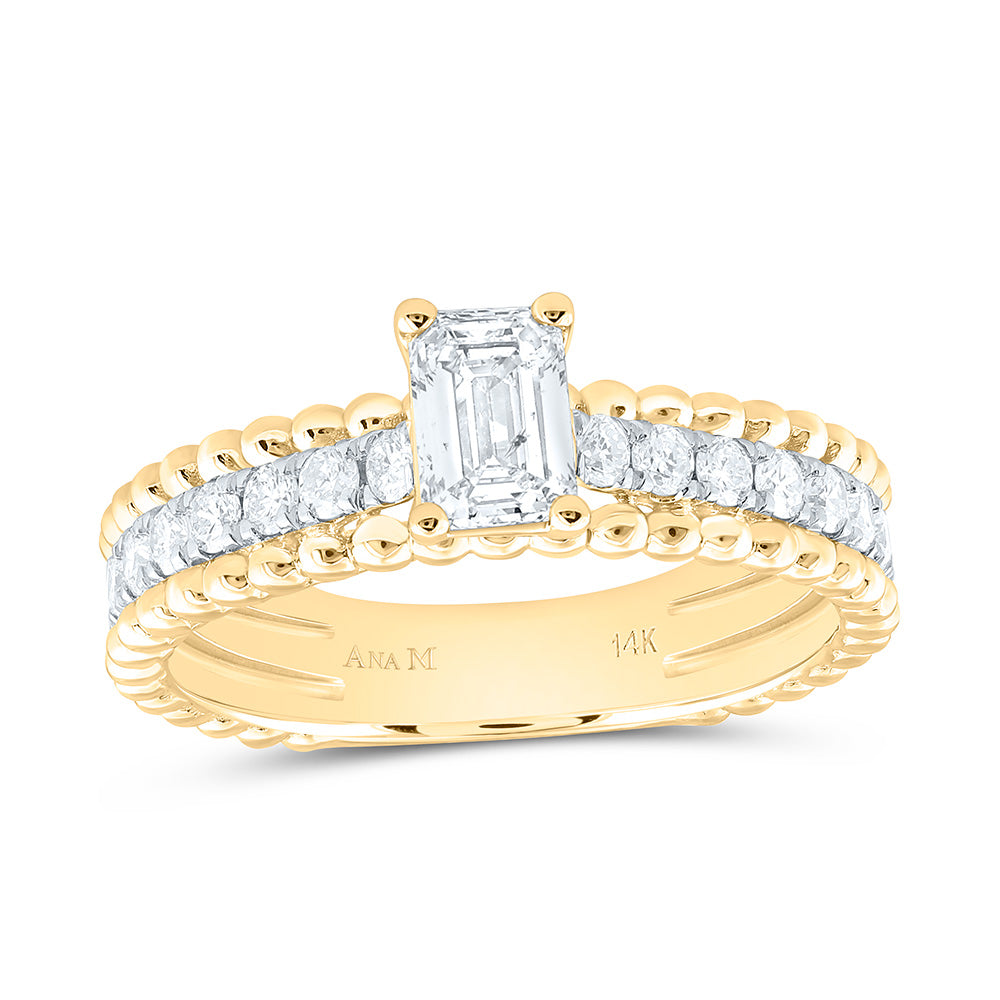 14K Yellow Gold 3/4 Cttw Natural Diamond Ana M 1/3 Cttw Center Emerald Fashion Bridal Anniversary Wedding Engagement Band Ring