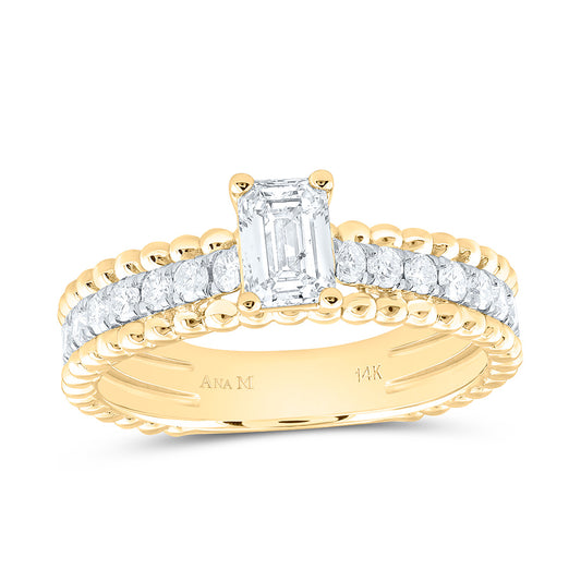 14K Yellow Gold 3/4 Cttw Natural Diamond Ana M 1/3 Cttw Center Emerald Fashion Bridal Anniversary Wedding Engagement Band Ring