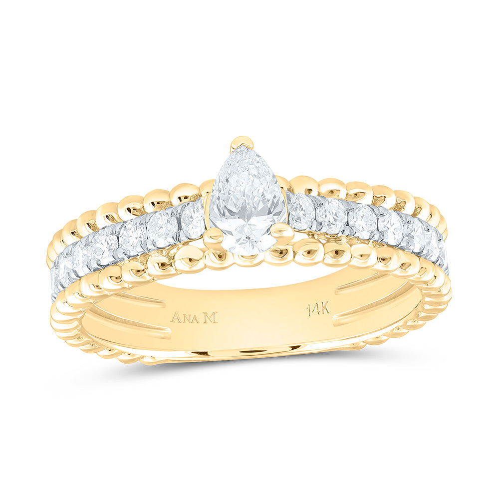 14K Yellow Gold 3/4Cttw Natural Diamond 1/3Cttw Center Pear Shape  Fashion Band