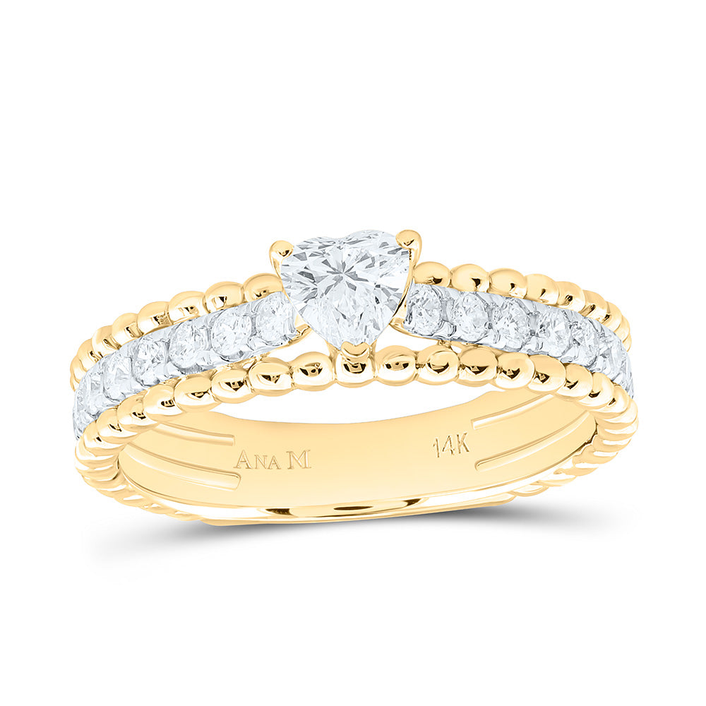 14K Yellow Gold 3/4Cttw Natural Diamond 1/3Cttw Cht Fashion Heart Band