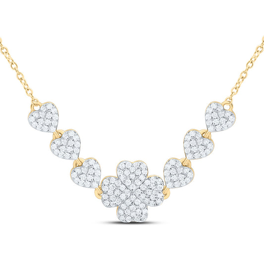 10K Yellow Or White Gold 1/2Cttw Natural Diamond Cn Fashion Clover-Heart Necklace(18 Inch)