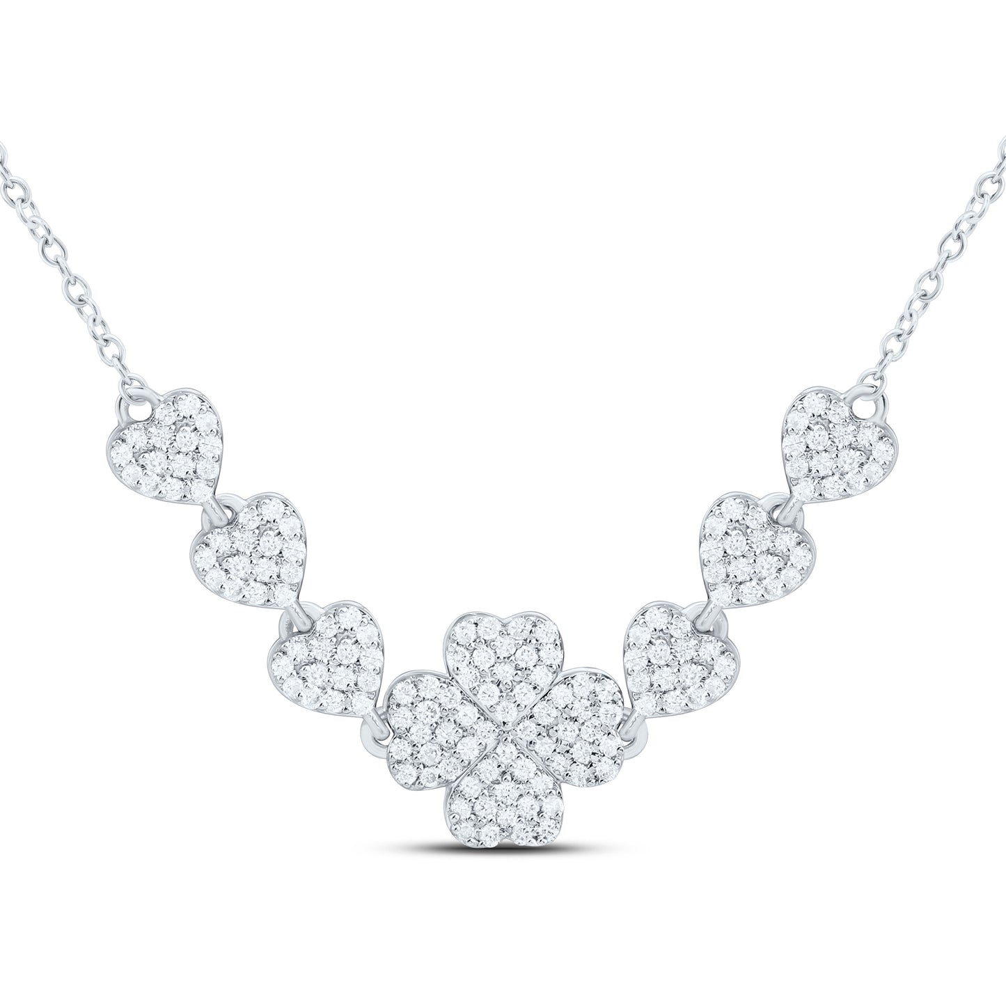 10K Yellow Or White Gold 1/2Cttw Natural Diamond Cn Fashion Clover-Heart Necklace(18 Inch)