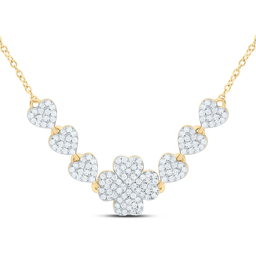 14K Yellow Or White Gold 1/2Cttw Natural Diamond Cn Fashion Clover-Heart Necklace(18 Inch)