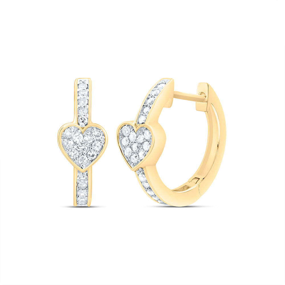 10K Or 14K Yellow Or White Gold 1/4Cttw Natural Diamond Fashion Heart Hoop Earring