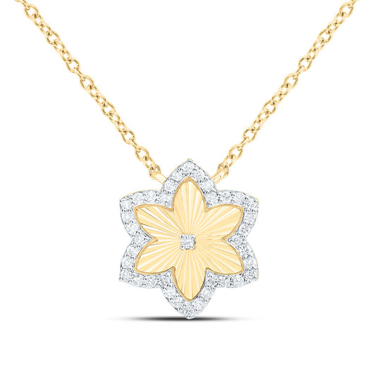 10K Or 14K Yellow Gold 1/5Cttw Natural Diamond Cn Fashion Flower Necklace (18 Inch)