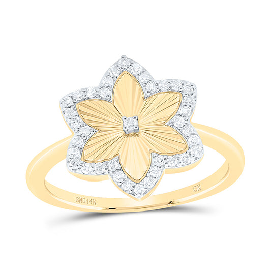 14K Yellow Gold 1/5Cttw Natural Diamond Fashion Flower Ring