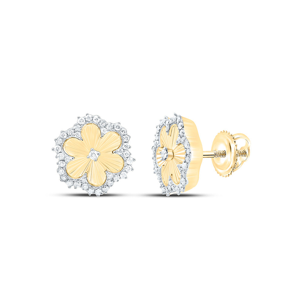 14K Yellow Gold 1/5 Cttw Natural Diamond Cn Fashion Flower Earring, L: 10.5 Mm x W: 9.8 Mm