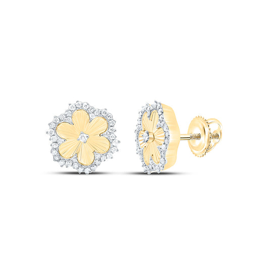 14K Yellow Gold 1/5 Cttw Natural Diamond Cn Fashion Flower Earring, L: 10.5 Mm x W: 9.8 Mm