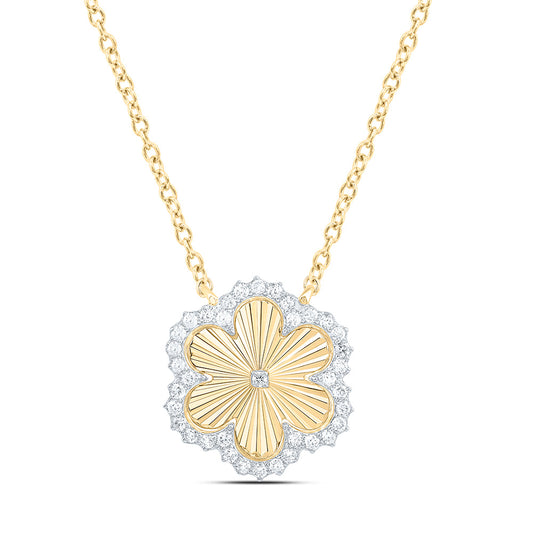 10K Or 14K Yellow Gold 1/5Cttw Natural Diamond Cn Fashion Flower Necklace (18 Inch)