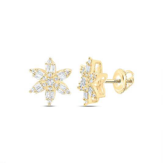 10K Yellow Or White Gold 1/4Cttw Natural Diamond Gift Flower Earring