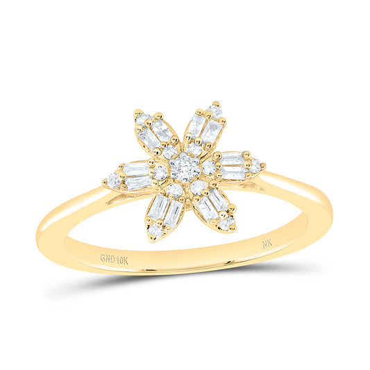 10K Yellow Or White Gold 1/5Cttw Natural Diamond Gift Flower Ring