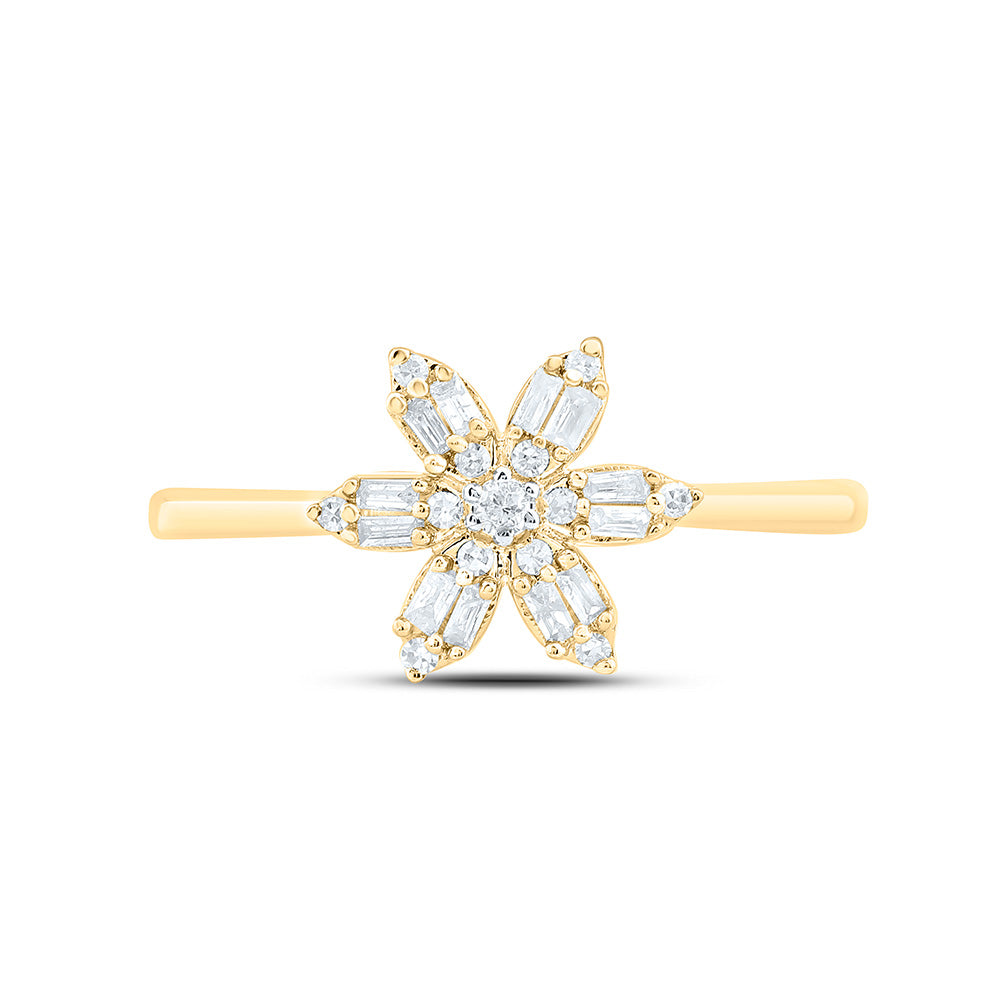 10K Yellow Or White Gold 1/5Cttw Natural Diamond Gift Flower Ring