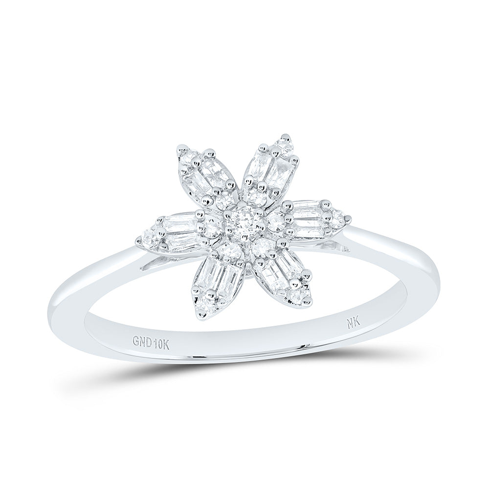 10K Yellow Or White Gold 1/5Cttw Natural Diamond Gift Flower Ring