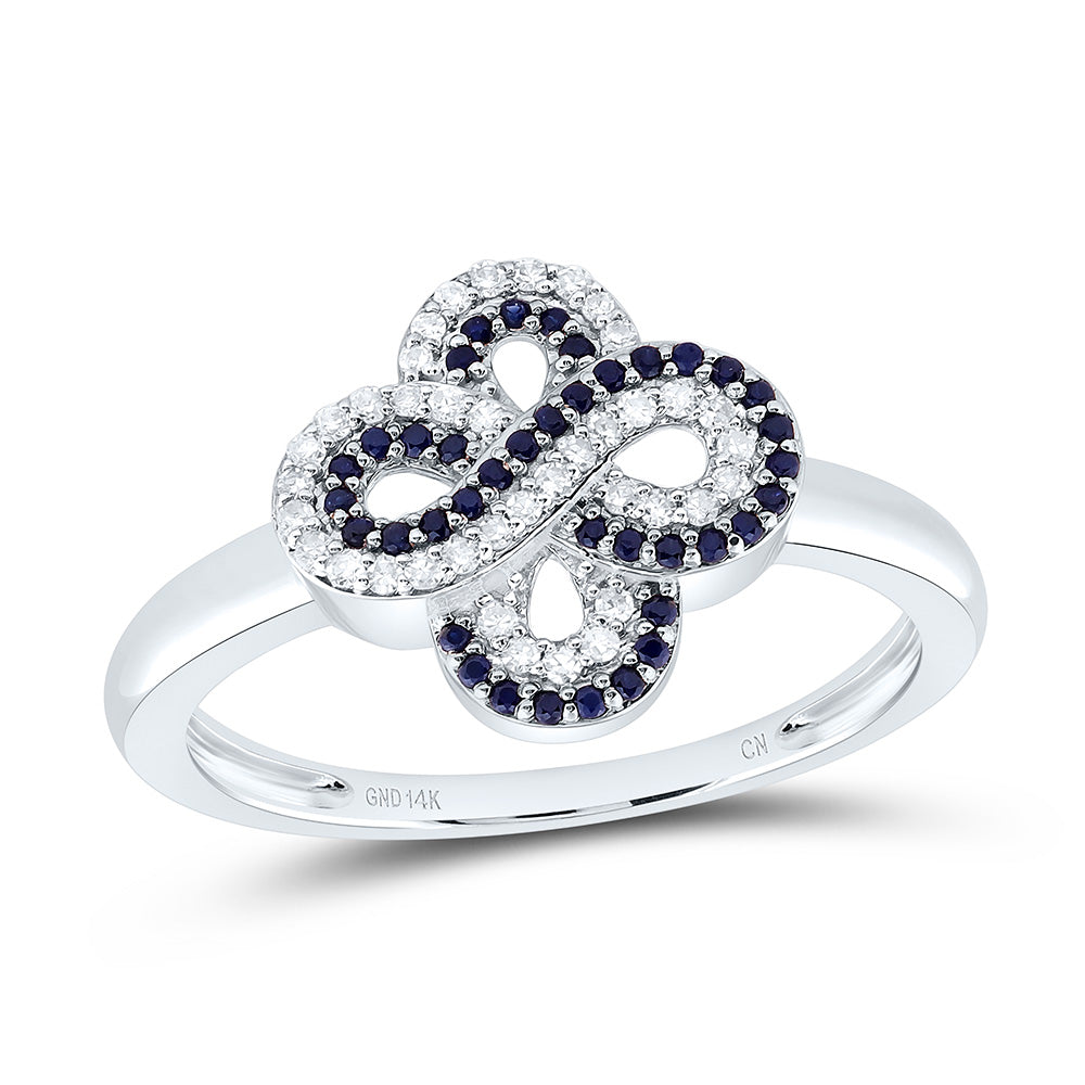 14K Yellow Or White Gold 1/8Cttw Natural Diamond Round Gem Infinity Clover Ring