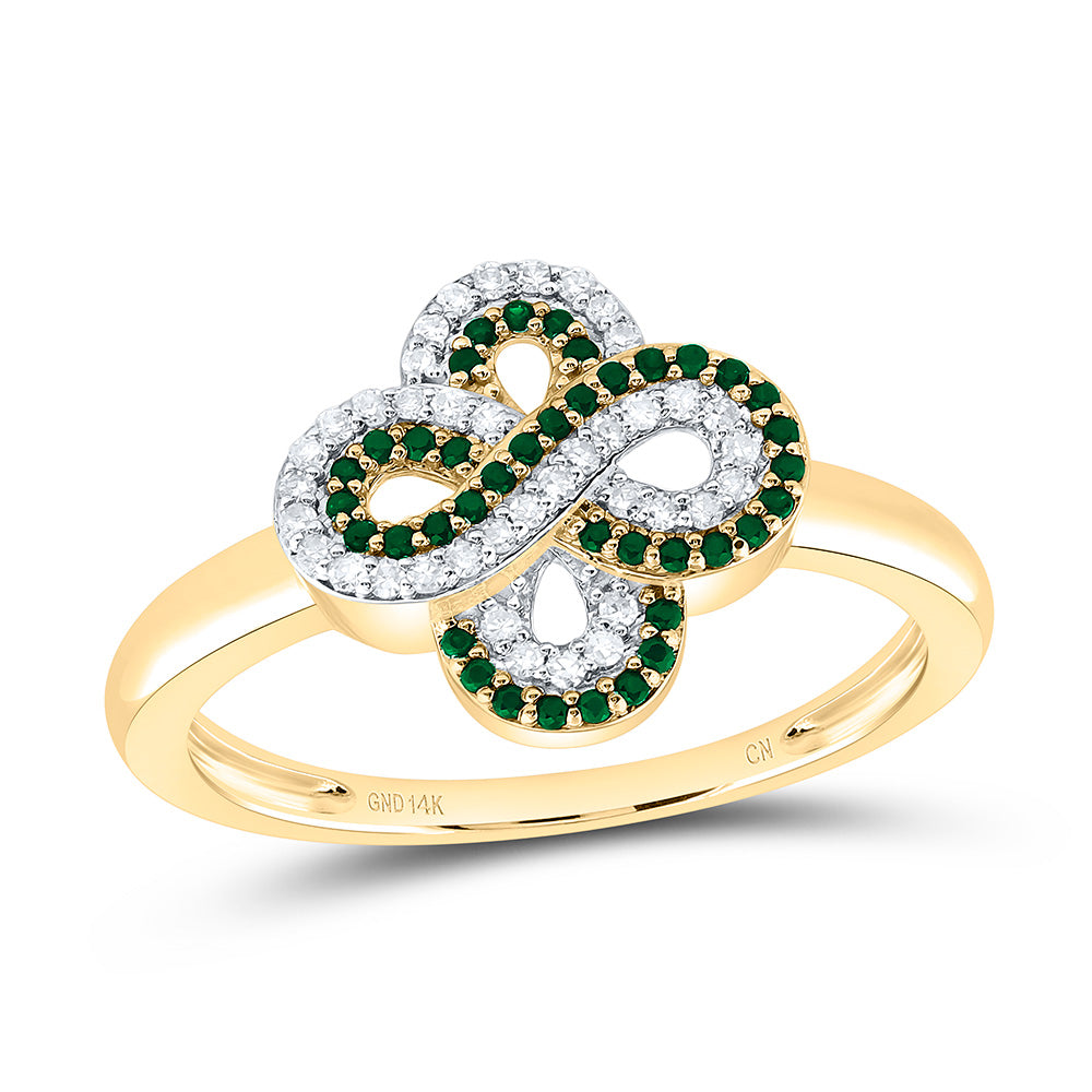 14K Yellow Or White Gold 1/8Cttw Natural Diamond Round Gem Infinity Clover Ring