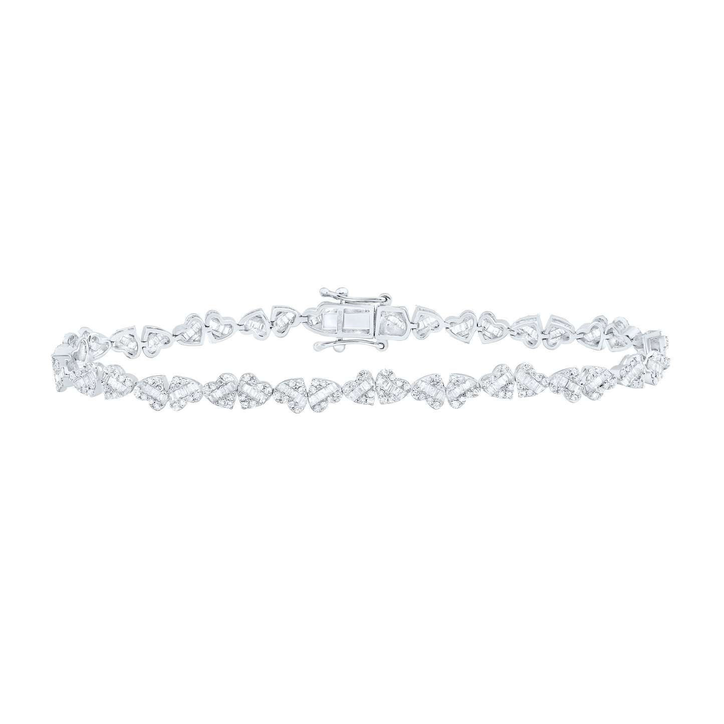 10K Yellow Or White Gold 2 Cttw Natural Diamond Fashion Heart Bracelet ( 7 Inch )