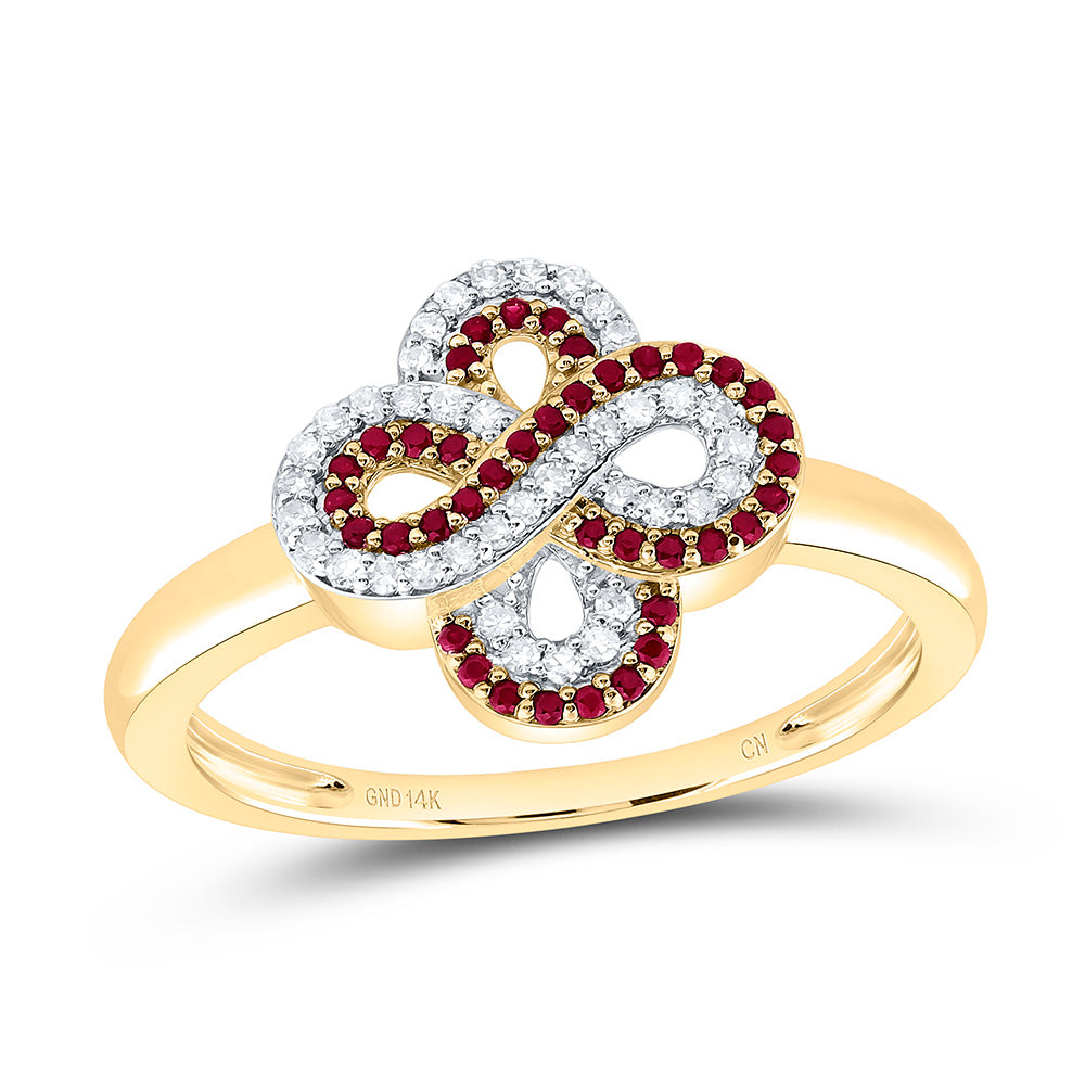 14K Yellow Or White Gold 1/8Cttw Natural Diamond Round Gem Infinity Clover Ring