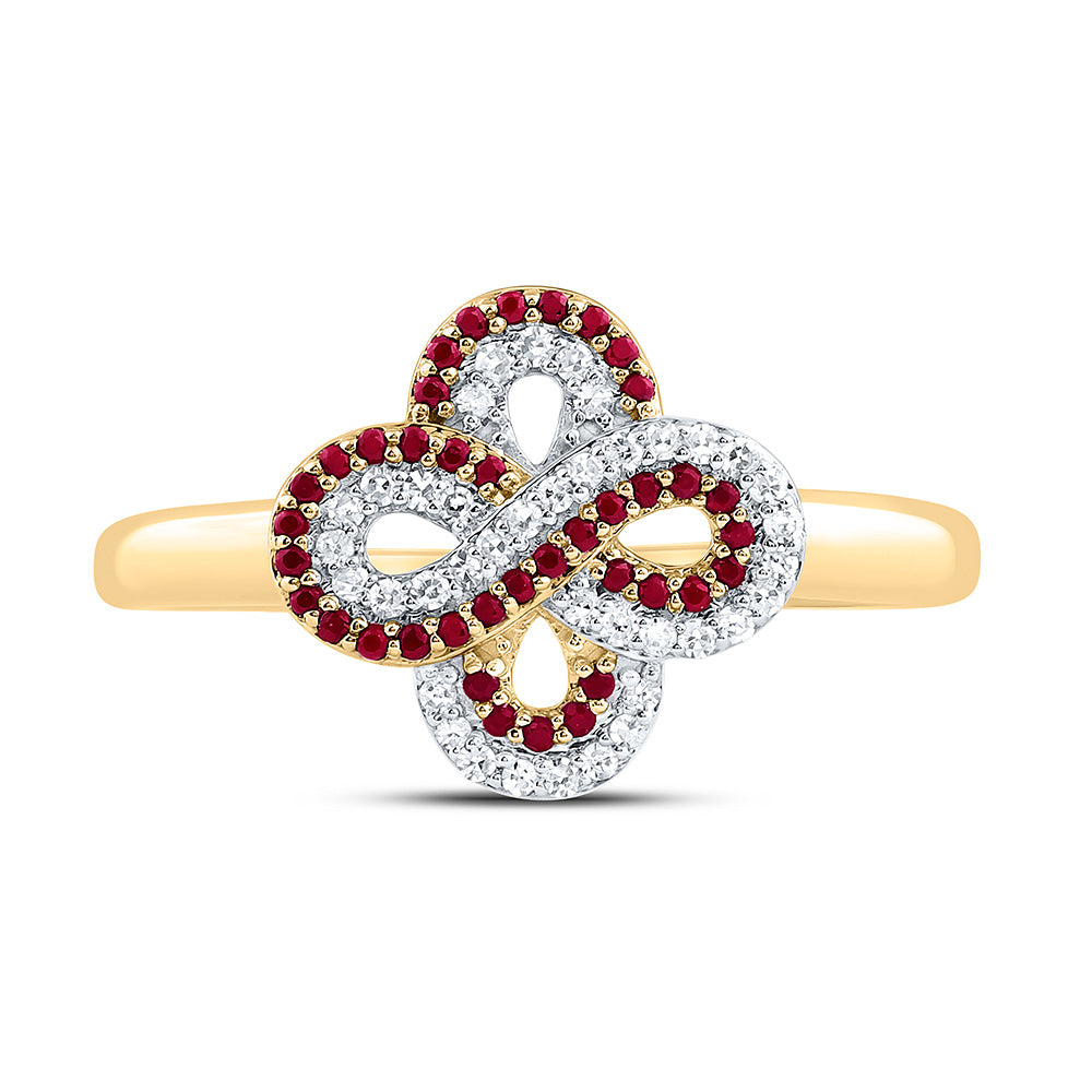 14K Yellow Or White Gold 1/8Cttw Natural Diamond Round Gem Infinity Clover Ring
