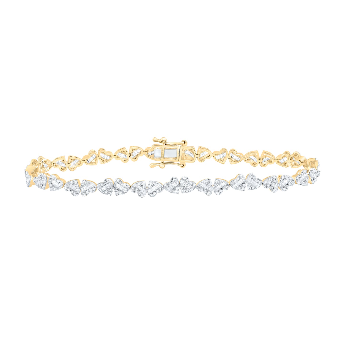 14K Yellow Gold 2 Cttw Natural Diamond Fashion Heart Bracelet ( 7 Inch )
