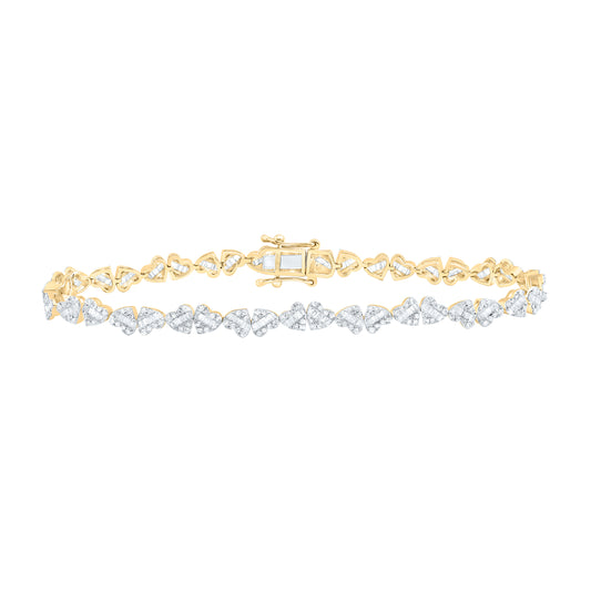 14K Yellow Gold 2 Cttw Natural Diamond Fashion Heart Bracelet ( 7 Inch )