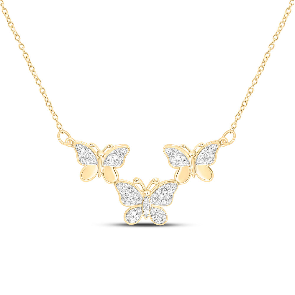 10K Yellow Or White Gold 1/4Cttw Natural Diamond Fashion Butterfly Necklace (18 Inch)
