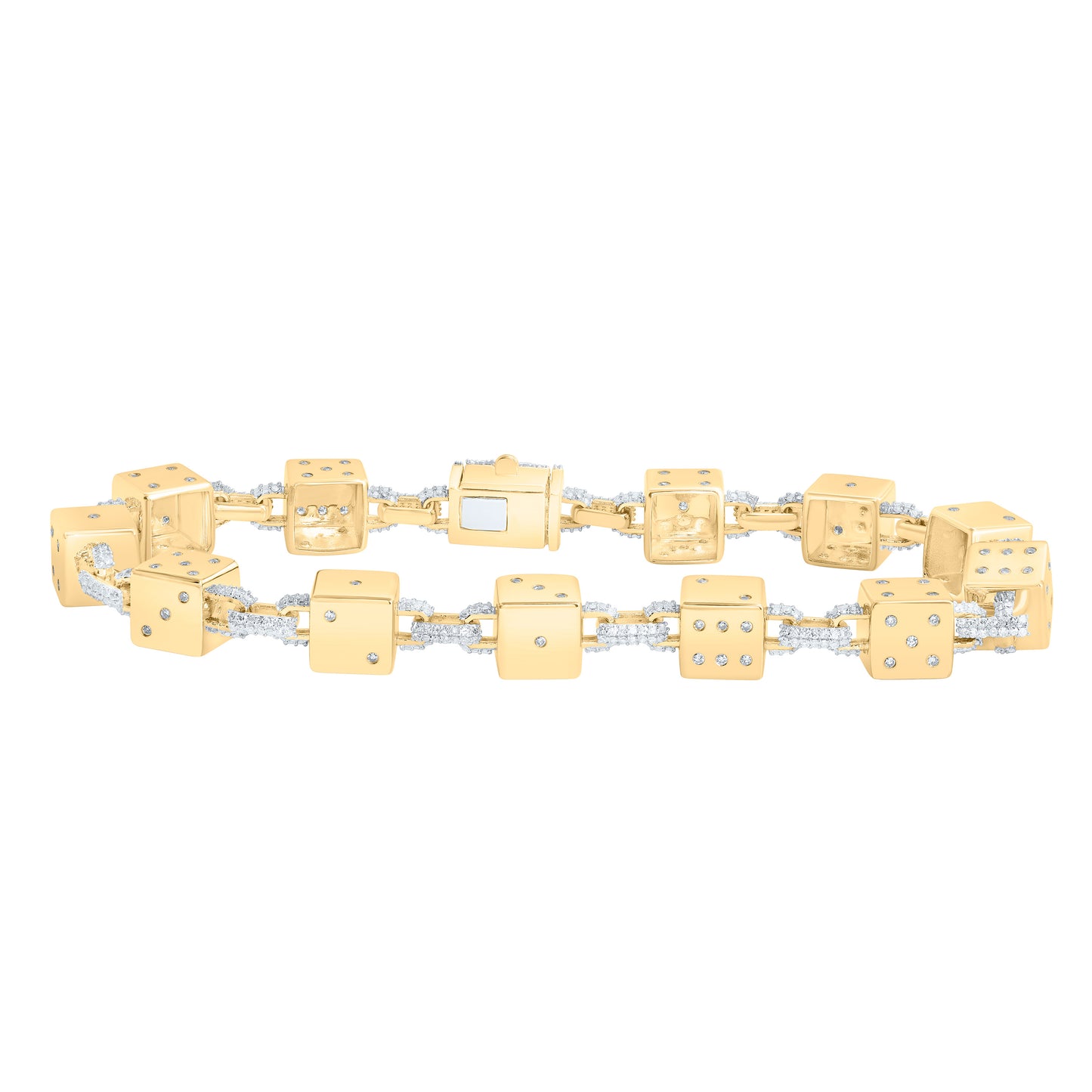 10K Yellow Gold 2 Ctw Natural Diamond (6.60Mm) Dice Mens Bracelet (8 Inch)