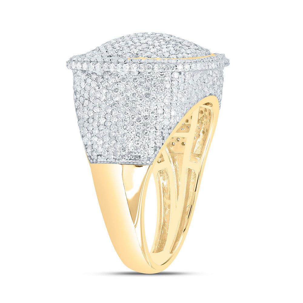 10K Yellow Gold 2 1/2 Cttw Natural Diamond Cushion Mens Ring