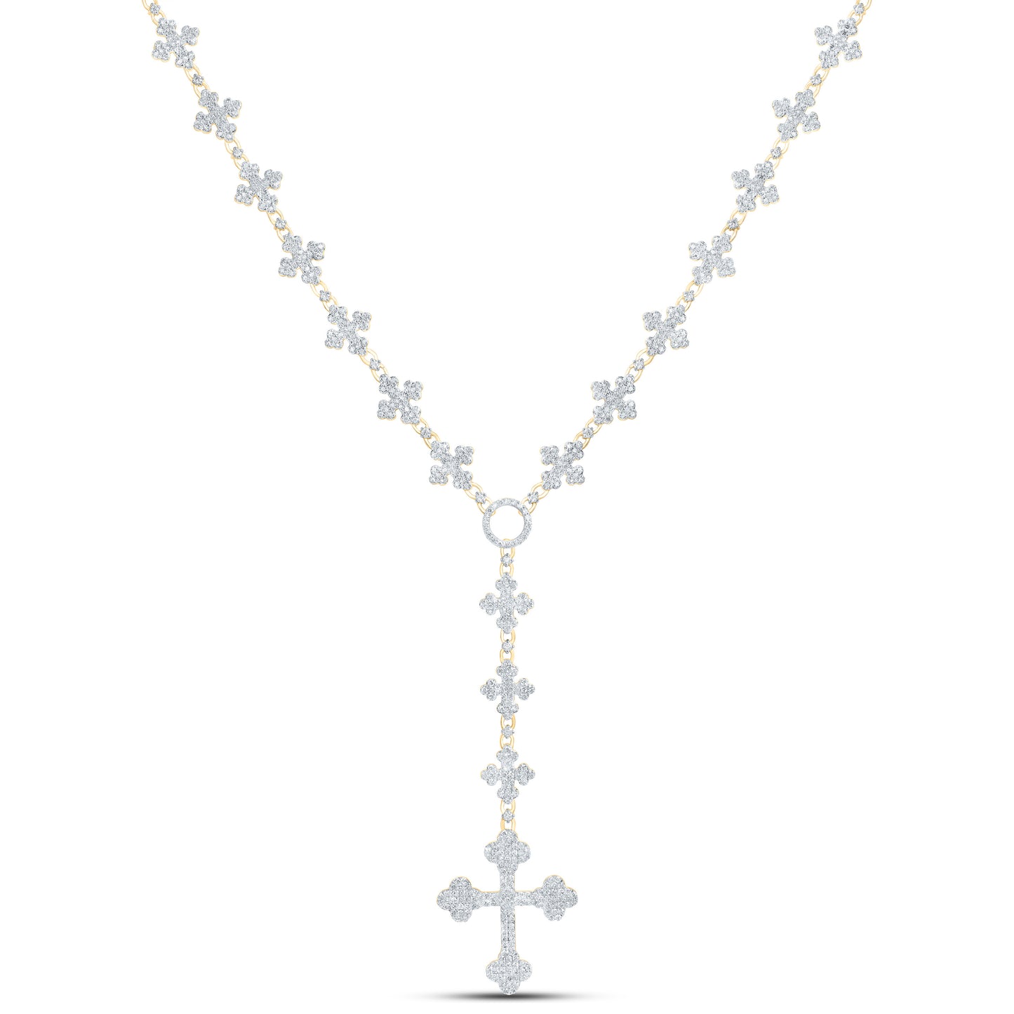 10K Yellow Gold 5 Ctw Natural Diamond Cross Mens Chain  (20 Inch)