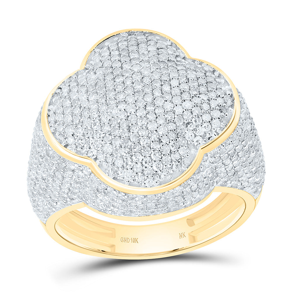 10K Yellow Gold 1 7/8Cttw Natural Diamond Fashion Clover Ring