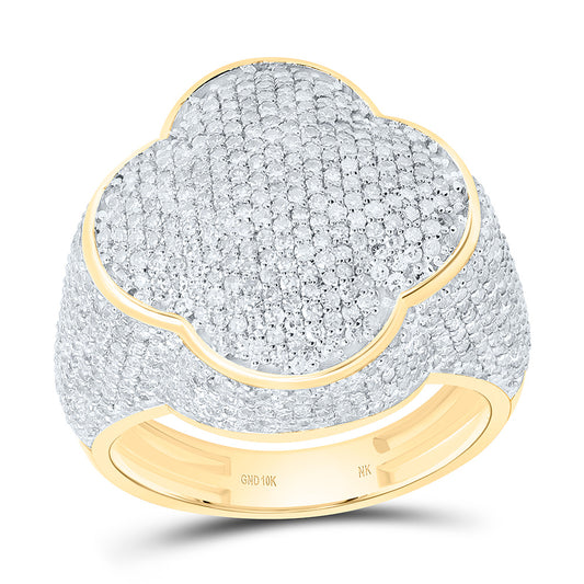 10K Yellow Gold 1 7/8Cttw Natural Diamond Fashion Clover Ring